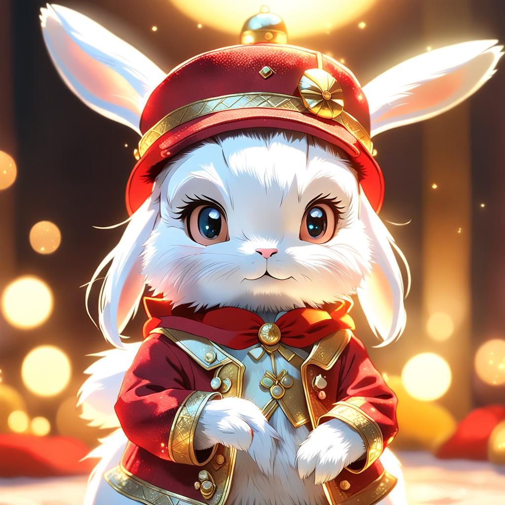 Anime Rabbit in Red and Gold: 3D Render