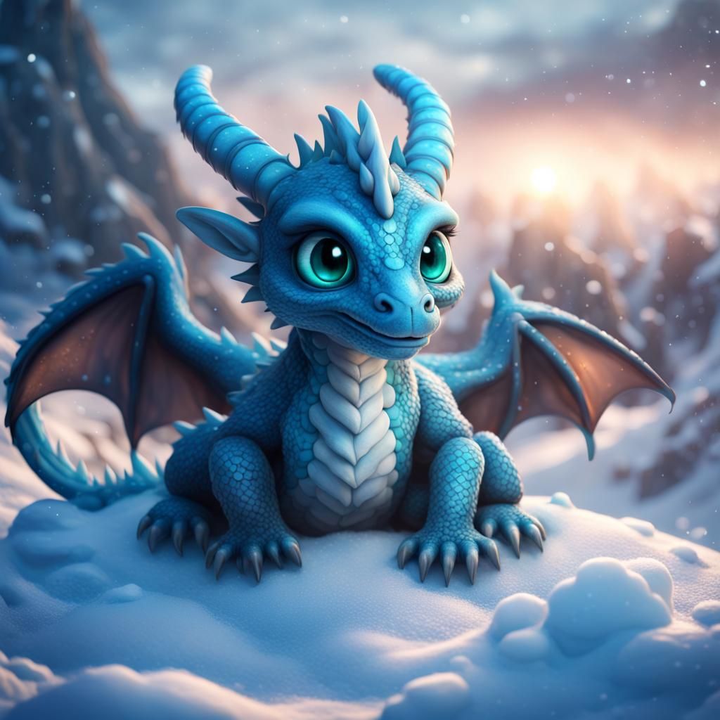 Baby Dragon Under Northern Lights: Detailed Matte Painting