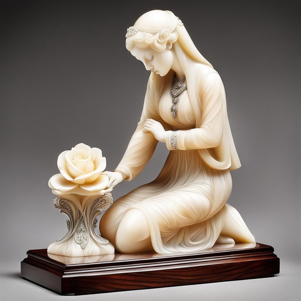 Alabaster Figurine of Woman with Silver Antlers