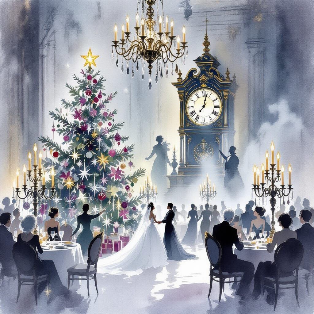 Haunted New Year's Ball Watercolor Painting