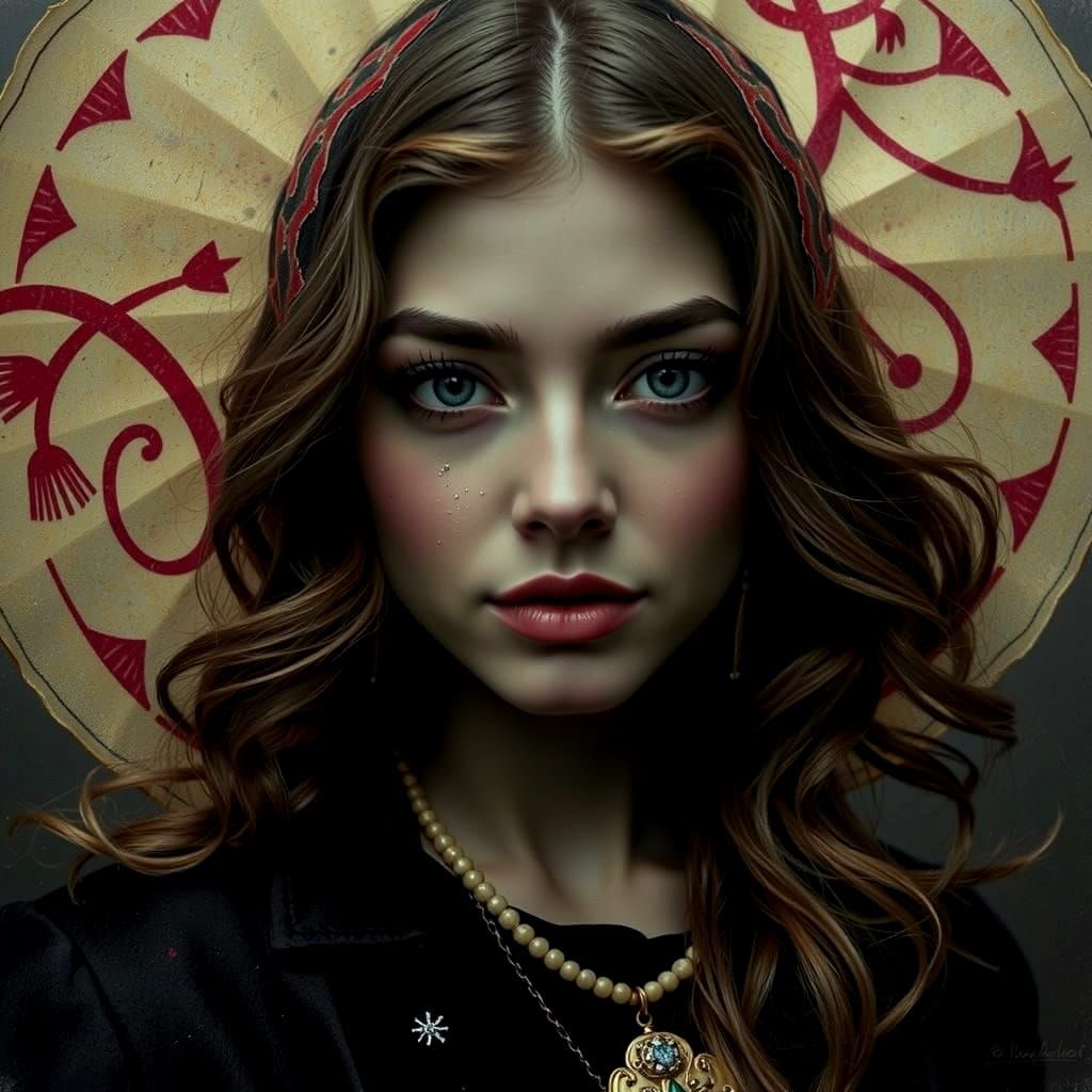 Black and White Portrait of Woman in Artistic Hat with Crims...