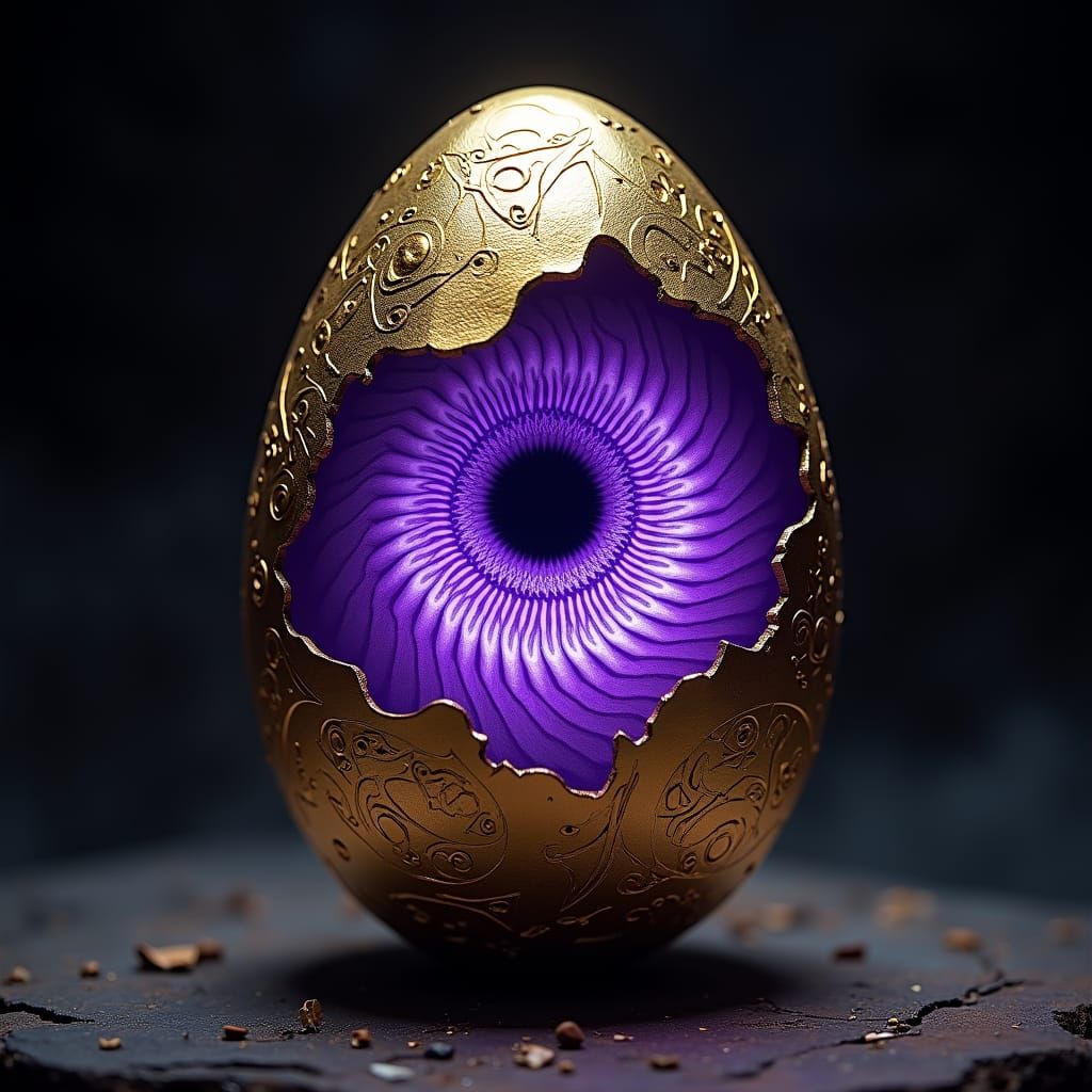 Ethereal Golden Dragon Egg in Metamorphic Transformation