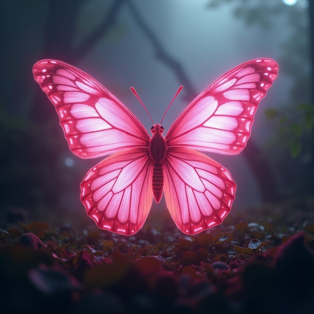 Glowing Pink Butterfly in Digital Matte Painting Style