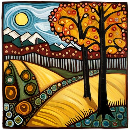 Autumn Scene in Naive Art Style