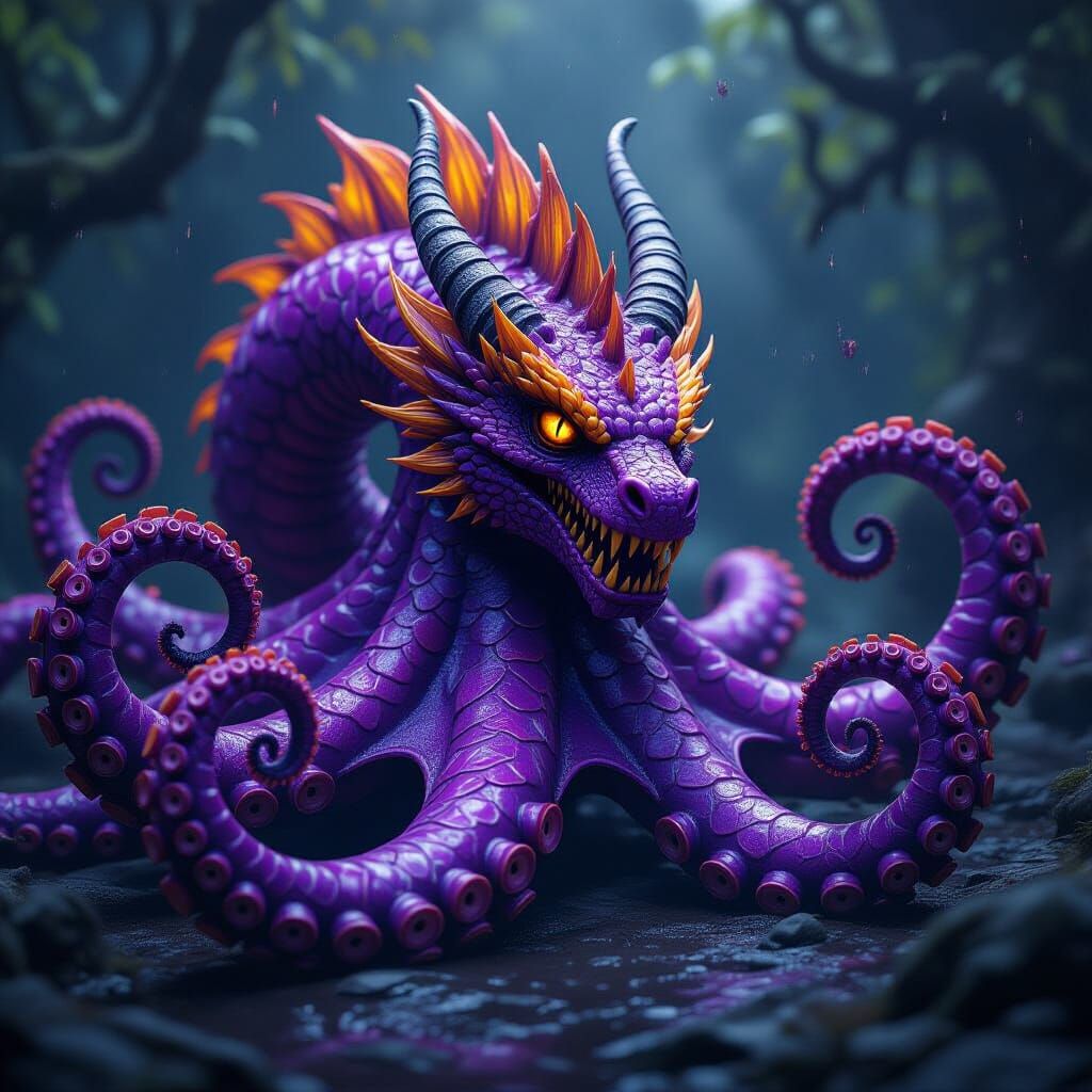 Dragon-Octopus Hybrid in Dark Fantasy Style