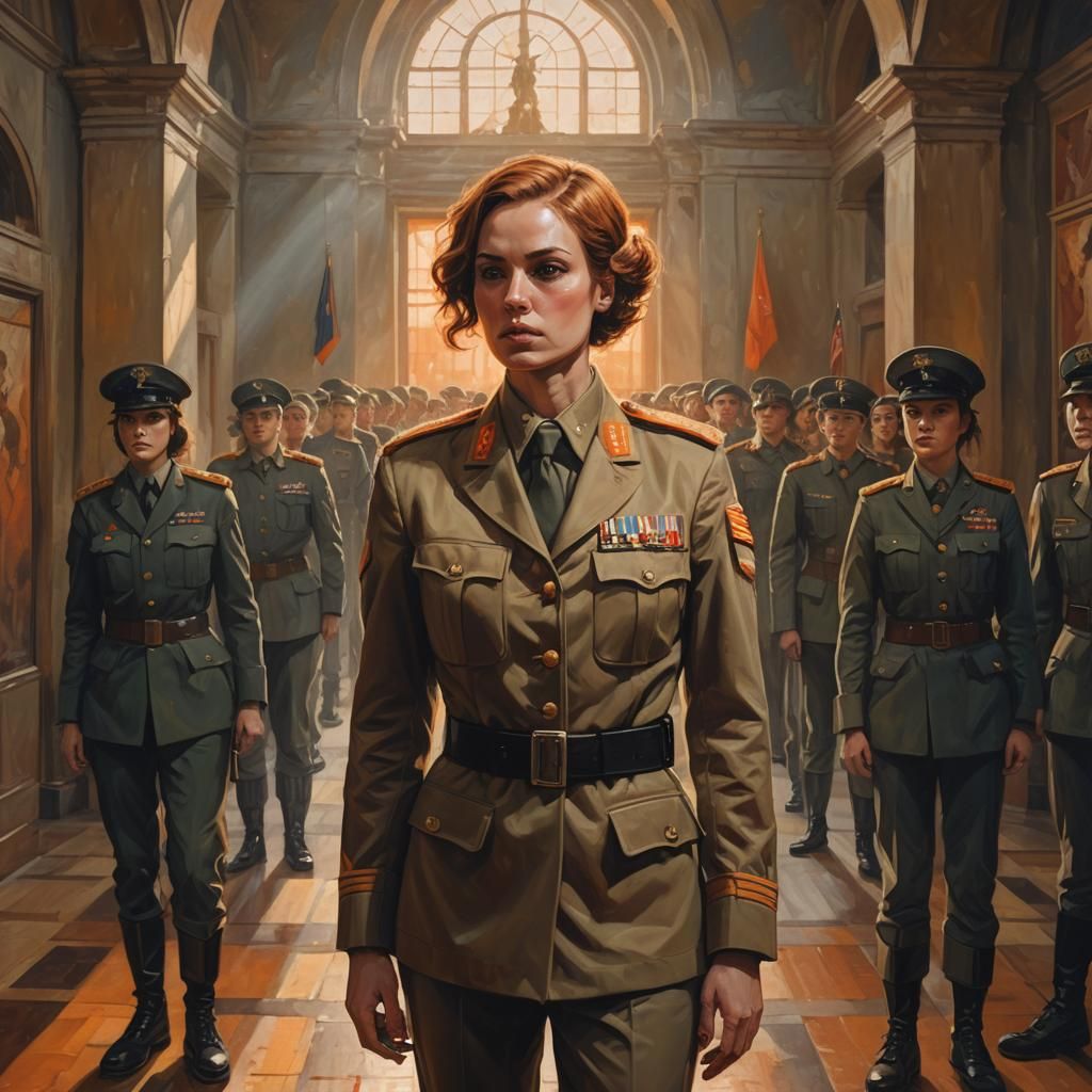 Dystopian Generaless in Military Uniform as Oil Painting