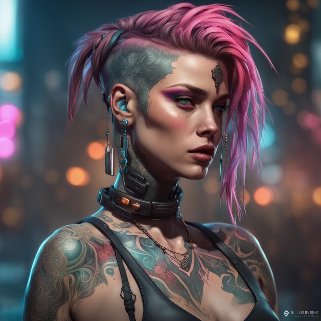 Cyberpunk Tattooed Woman Portrait in 8K