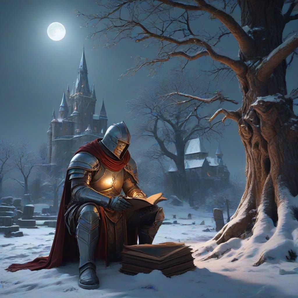 Knight in Snowy Cemetery, Reading by Castle