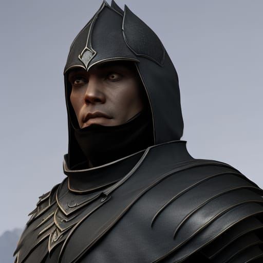 Half-Elf Assassin in Black Armor, Detailed Digital Art