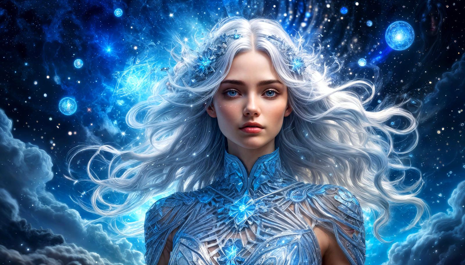 Celestial Girl with Blue Aura in Astral Illustration