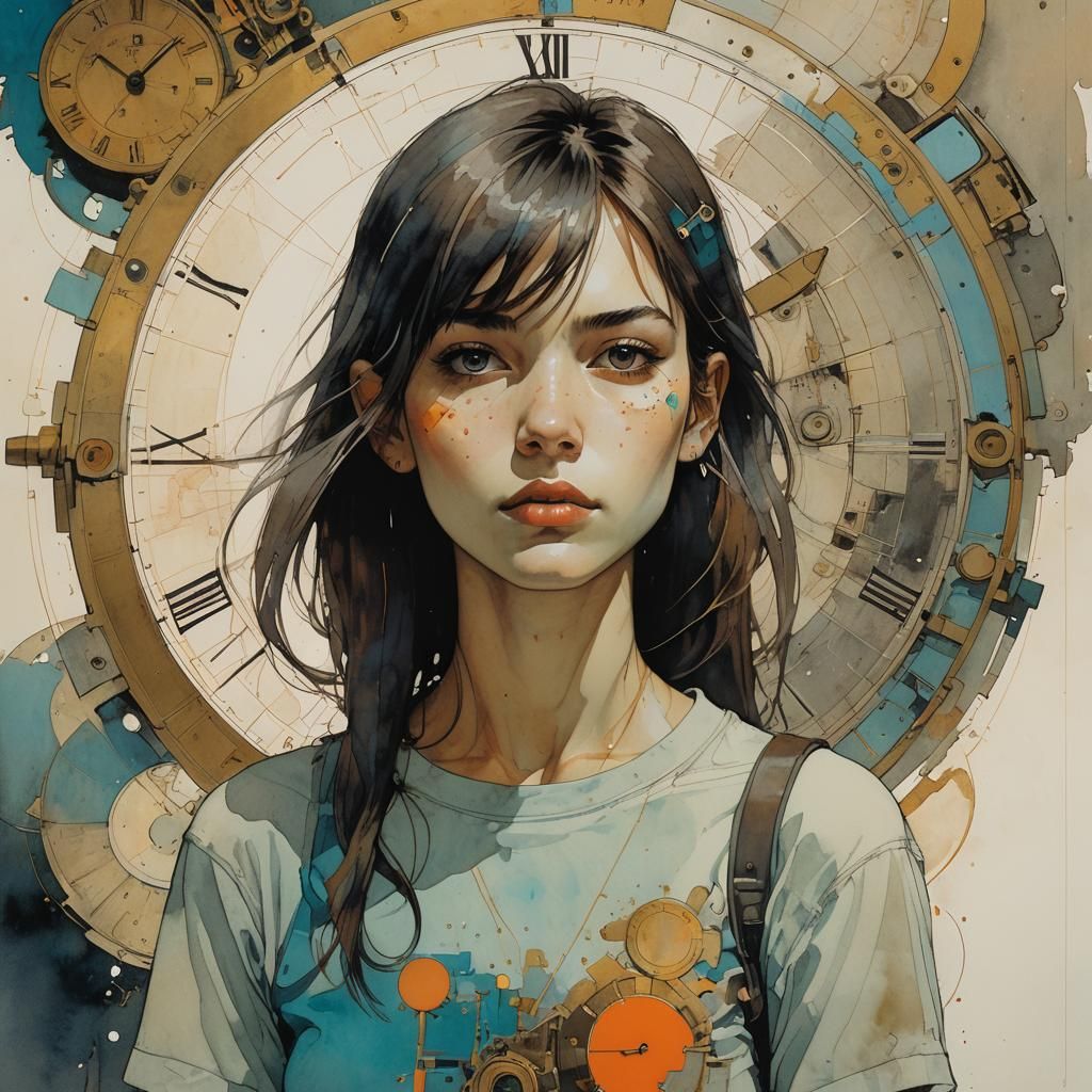 Surreal Watch-Dial Girl in Graffiti Art Style