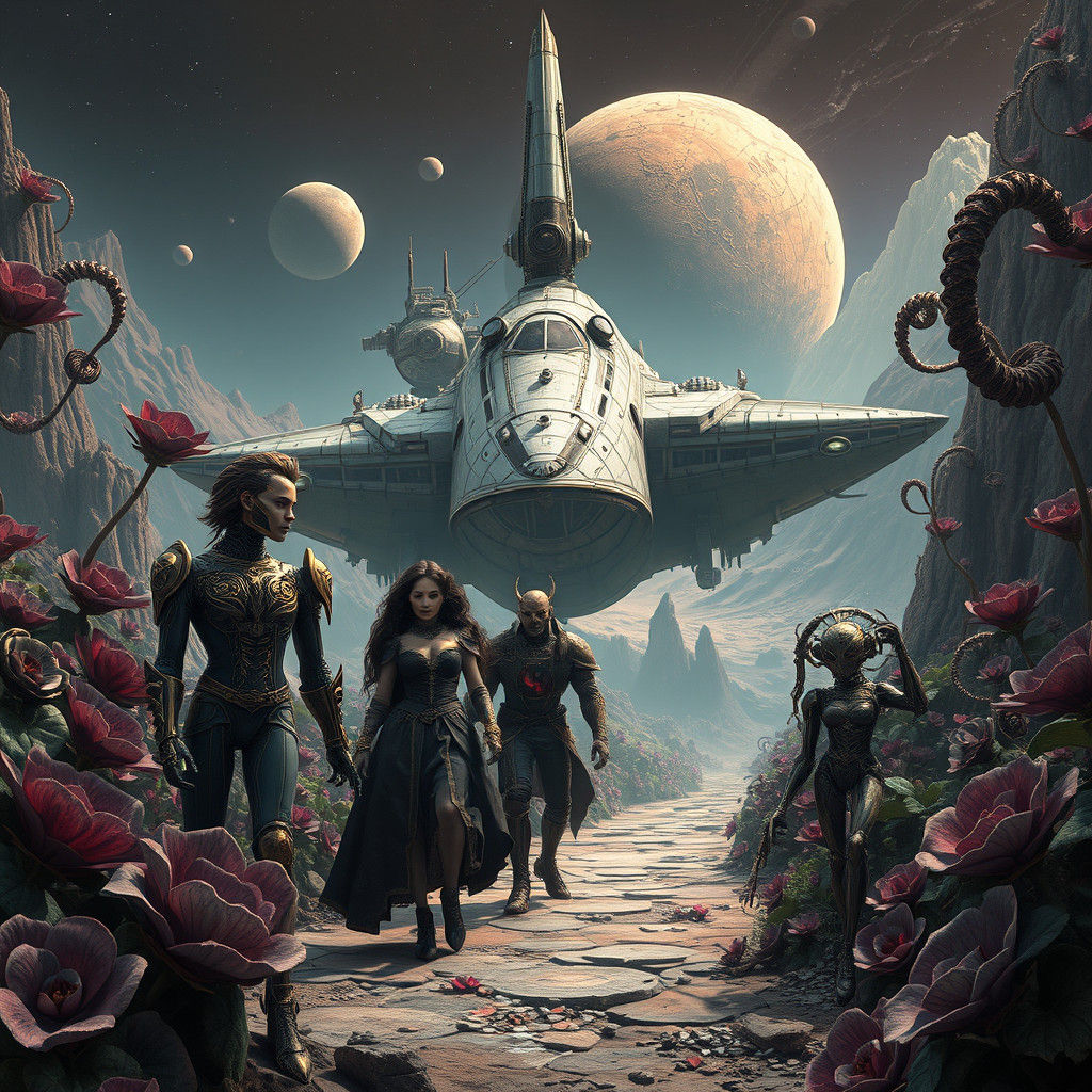 Futuristic Victorian Era on Alien Planet in Art Nouveau Styl...