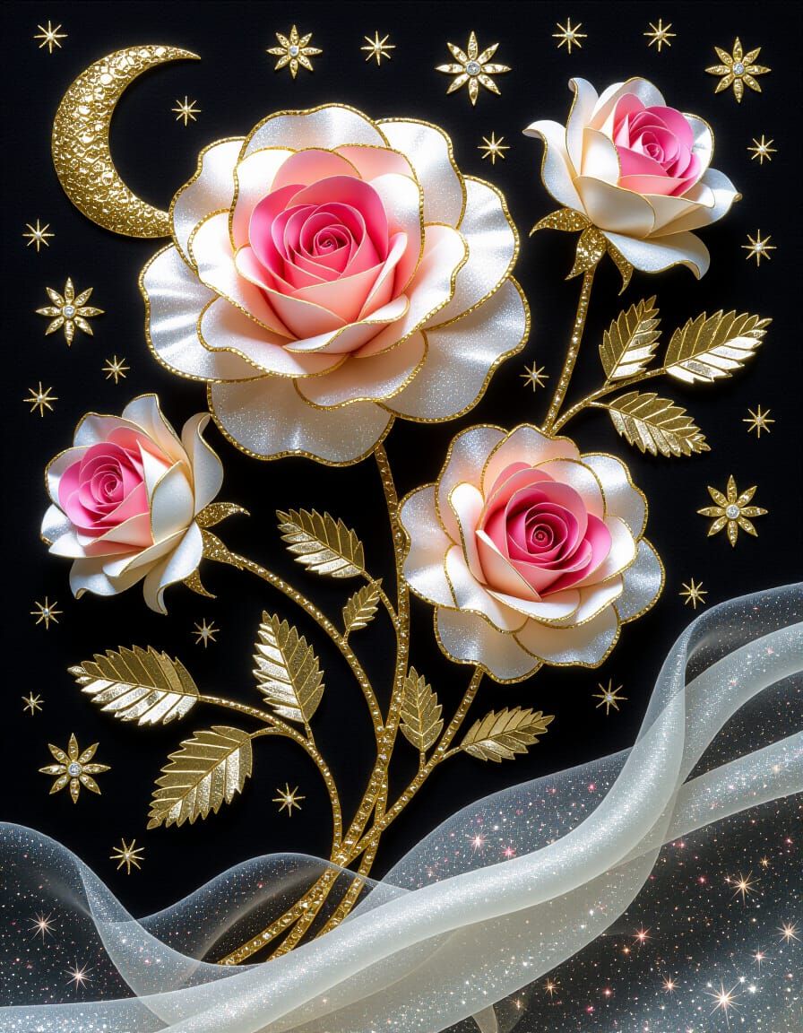 Klimt Inspired Roses with Cosmic Celestial Elements