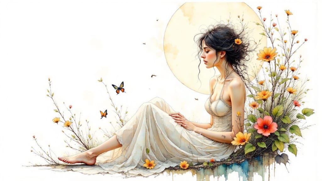 Surreal Watercolor Dreamscapes with Intricate Ink Lines