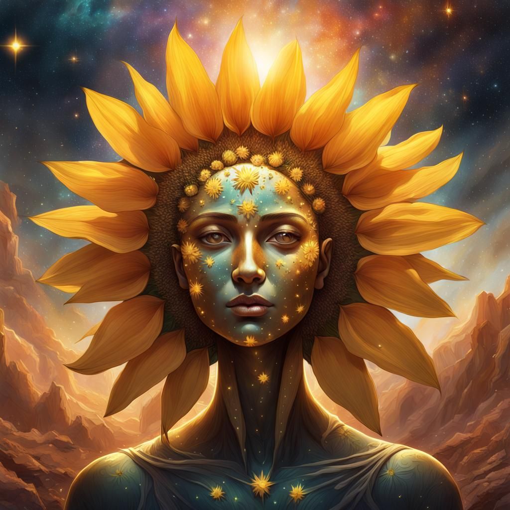 Sunflower with Human Face in Fantasy Style