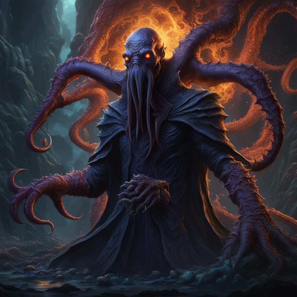 Detailed Mind Flayer Matte Painting in Deep Color