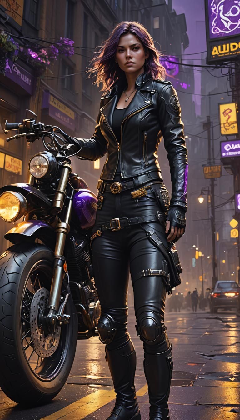 Female Biker in Leather: Dark Fantasy Concept Art