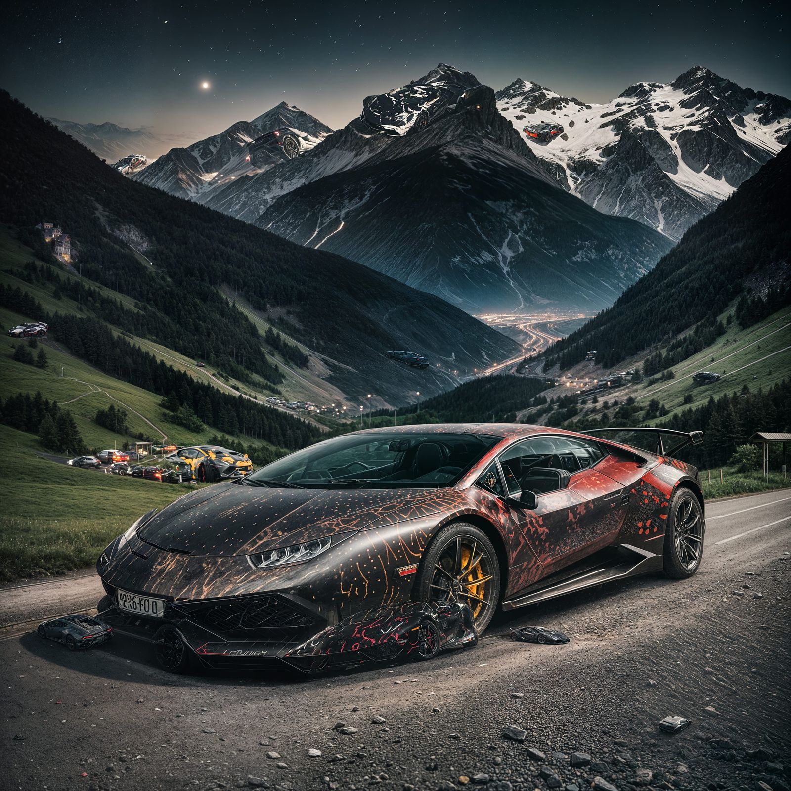 Lamborghini Huracan with Trash Polka Tattoo in Alps