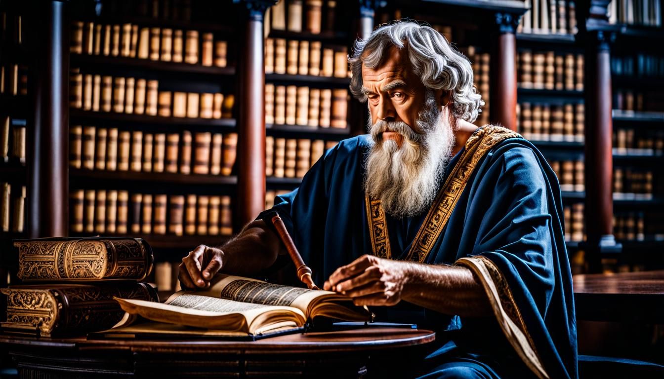 Socrates Reading in Ancient Greek Library