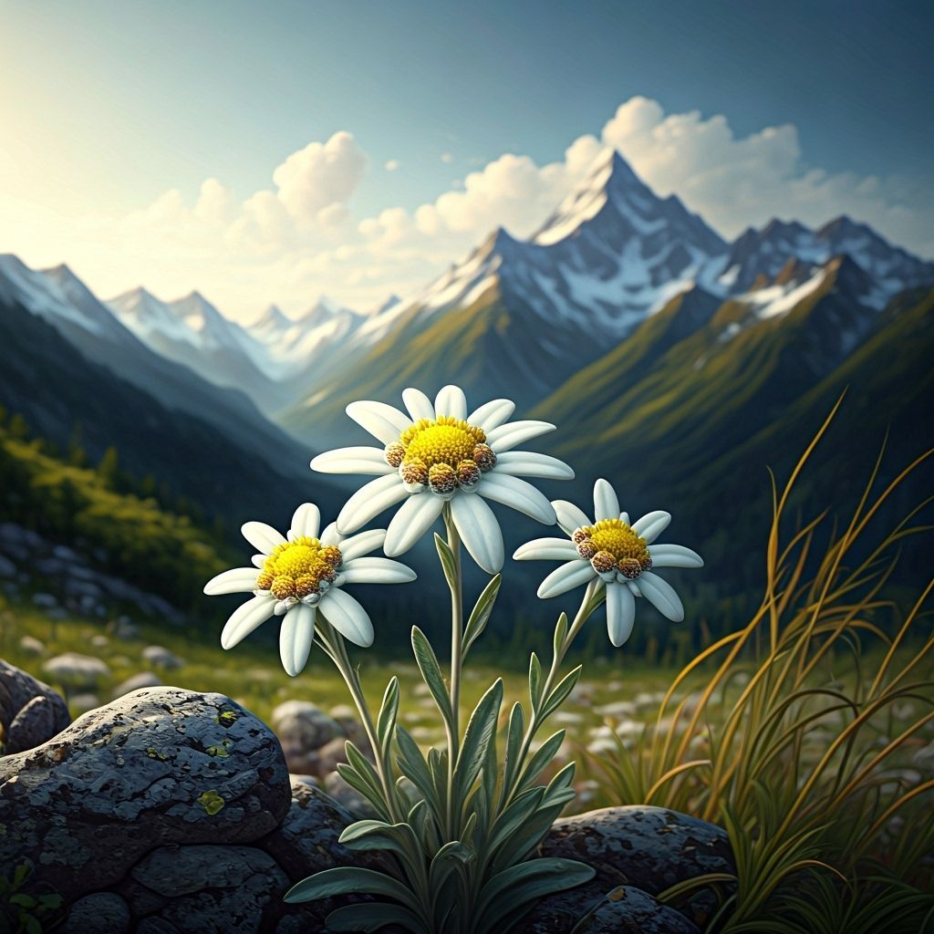 Edelweiss Flower on Snow-Kissed Mountain Landscape