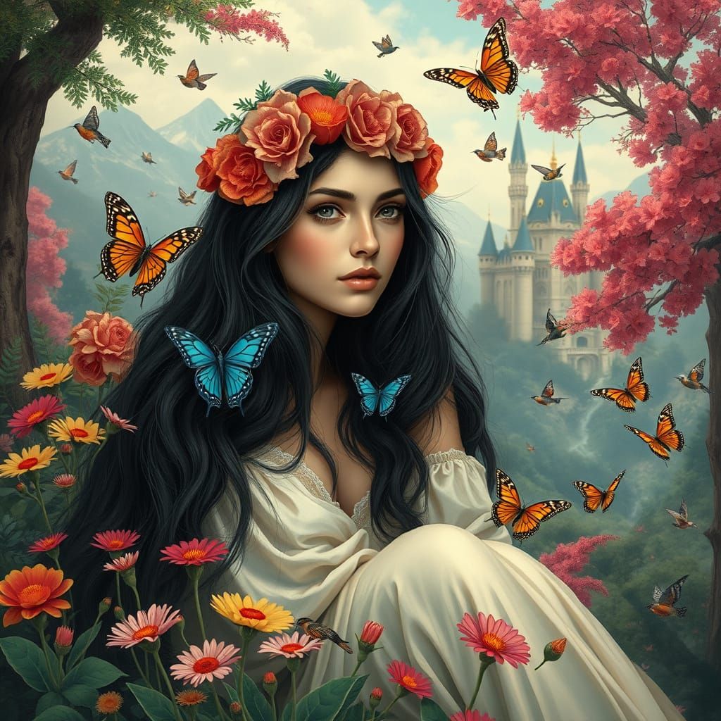 A mixed media artwork in the style of Adda Barrios with a fa...