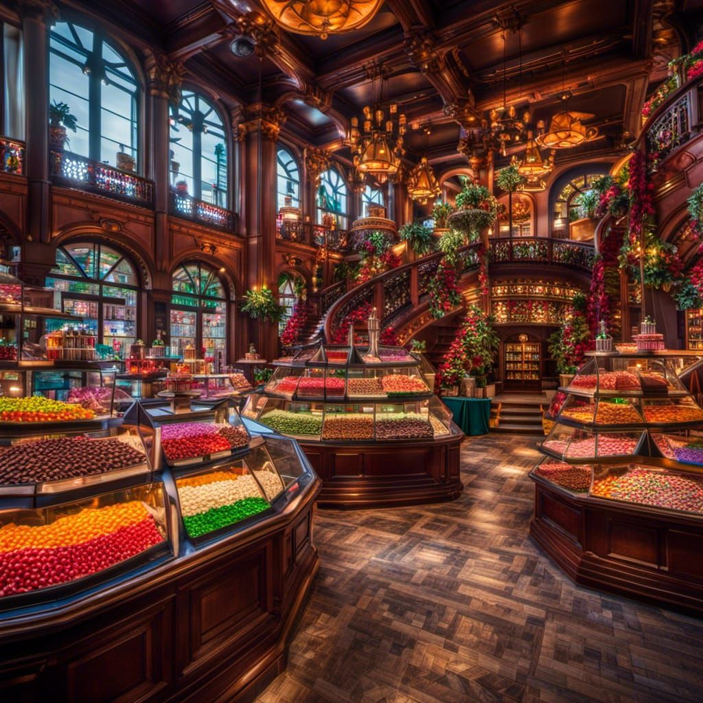 Hyperrealistic Five-Story Candy Shop with Lollipop Garden