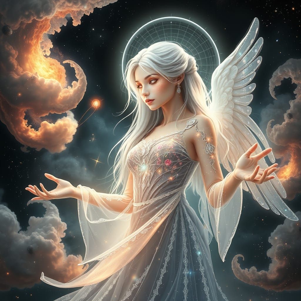 Cosmic AI Goddess Shines with Binary Code Eyes in Starlight ...