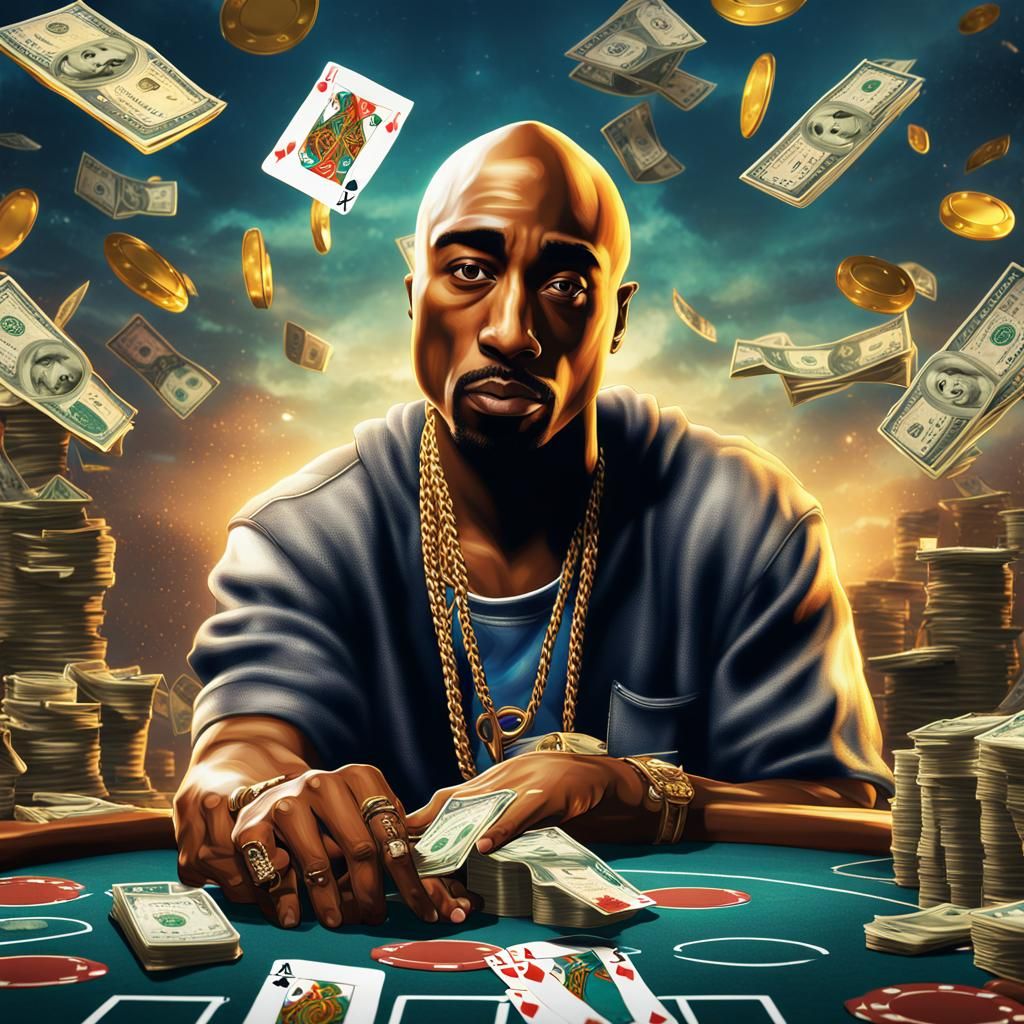 2pac Hip Hop Banner with Money and Poker Cards
