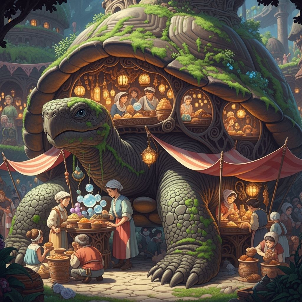 Ancient Tortoise Marketplace in Ghibli Style