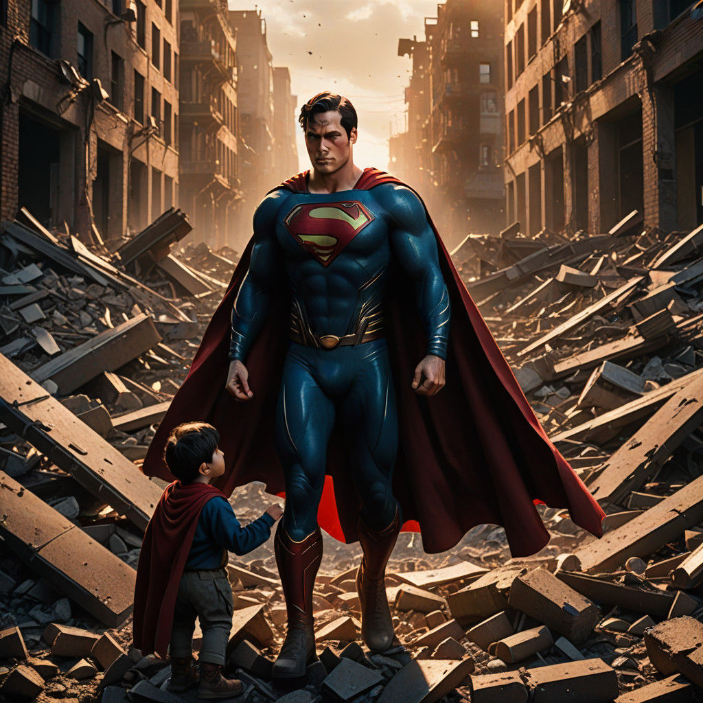 Epic Hyper-Realistic Superman Rescues Child Amidst Devastati...