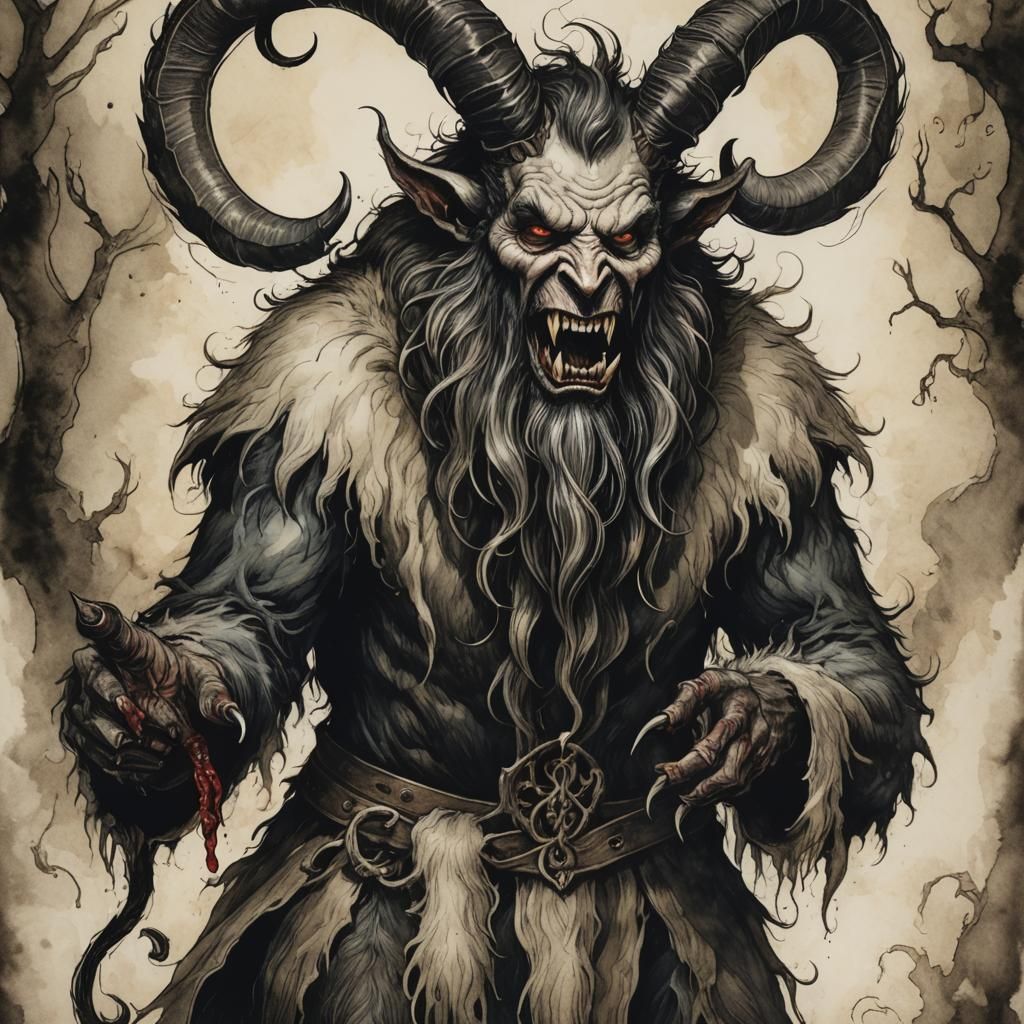 Krampus Illustration in Pen and Ink