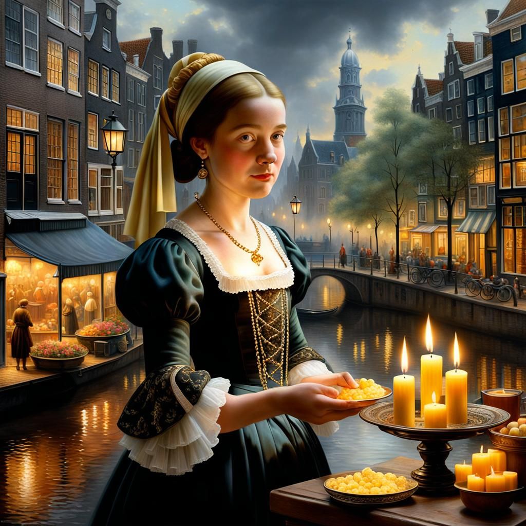 Amsterdam Candle Seller in Vermeer Style