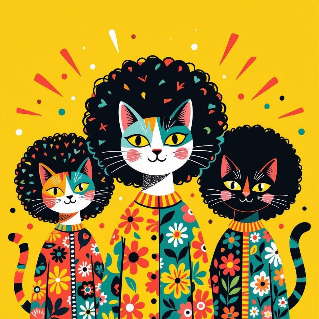 Vibrant Afro Cats in Playful Patterns