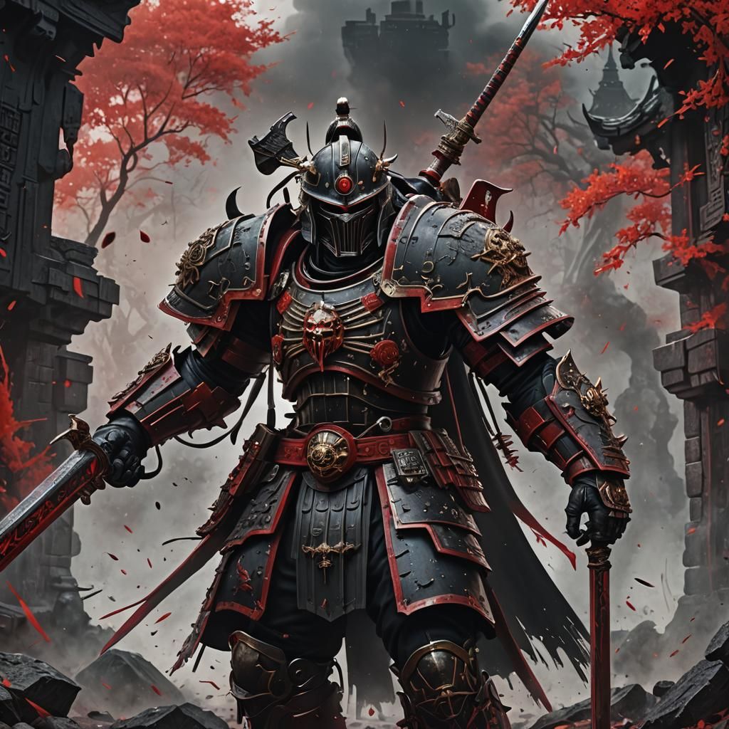 Dark Samurai Custode in Hyperrealistic Style