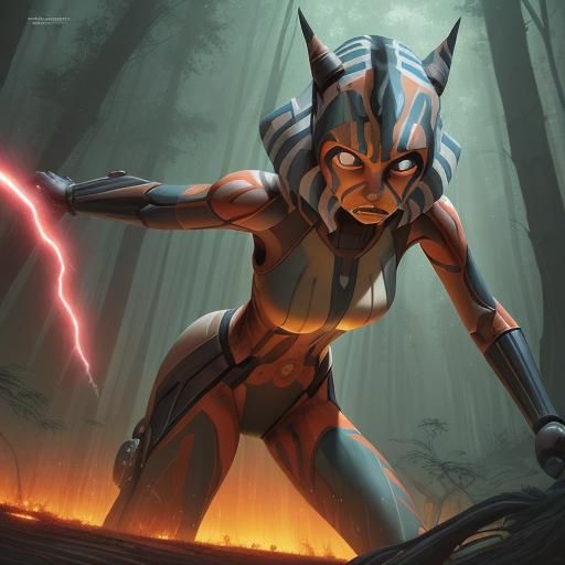 Ahsoka Confronts Energy Machine, Comic Book Art