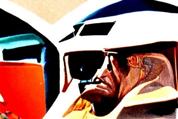Futuristic Pilot with Helmet and Sunglasses in Syd Mead Styl...