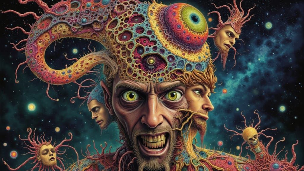 Fractal Faced Man in Digital Inkblot Horror Style