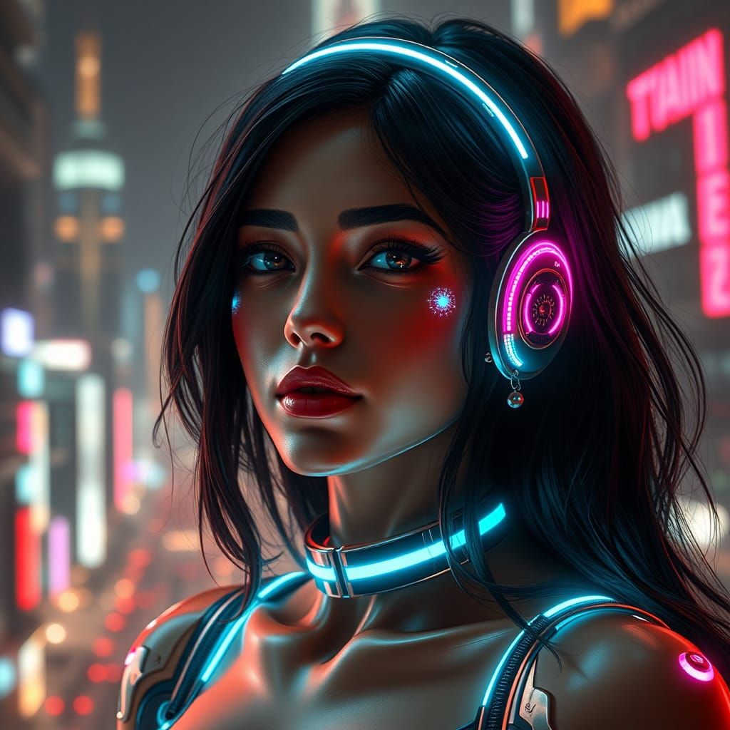 Mujer  de cuerpo entero india  futurista Androide cibernético. detalles de muy alta resolución, joyería  bioluminiscente...
