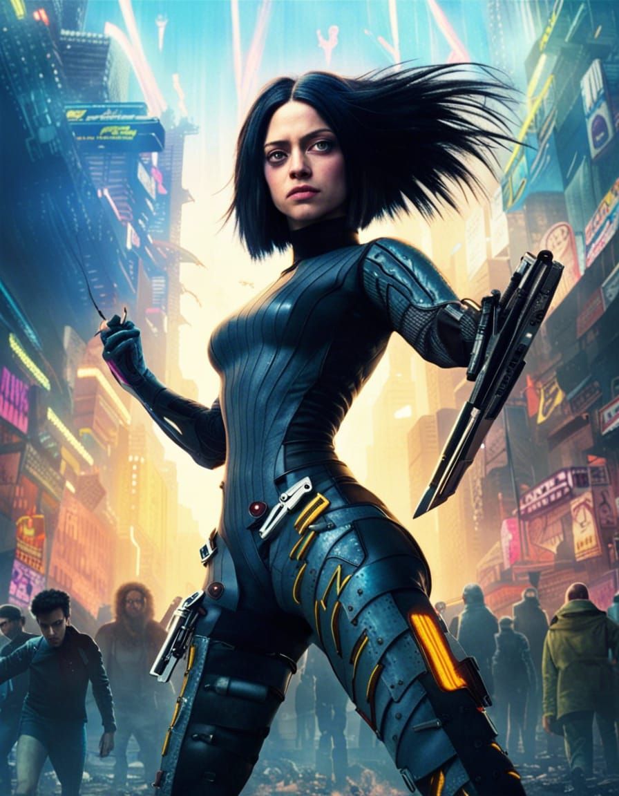 Alita Battle Angel Fights in Cyberpunk City