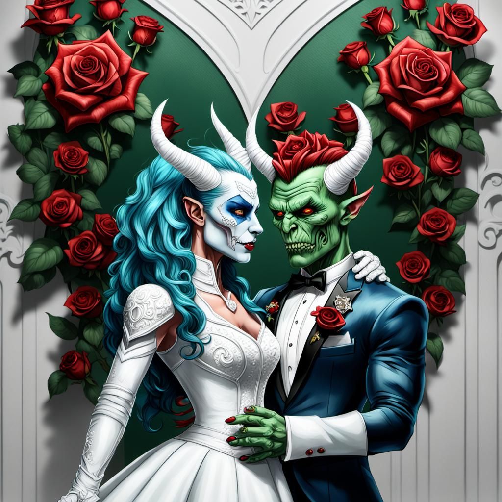 Tiefling and Ork Wedding: Anime Style Celebration