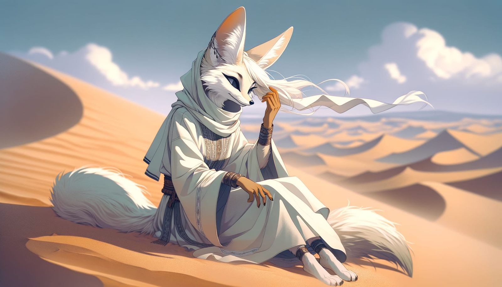 Enchanted Desert Fennec Fox in Traditional Japanese Animatio...