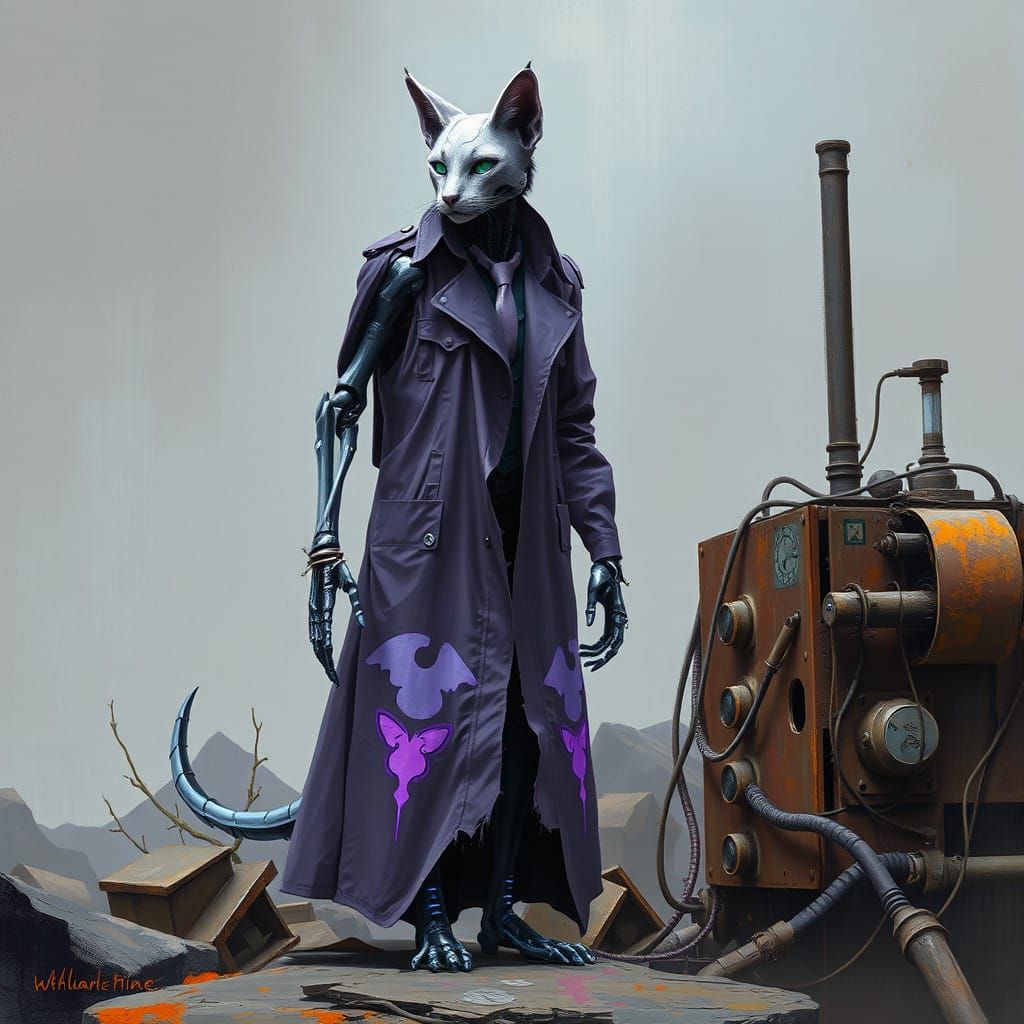 Cybernetic Lynx in Decaying Futurism