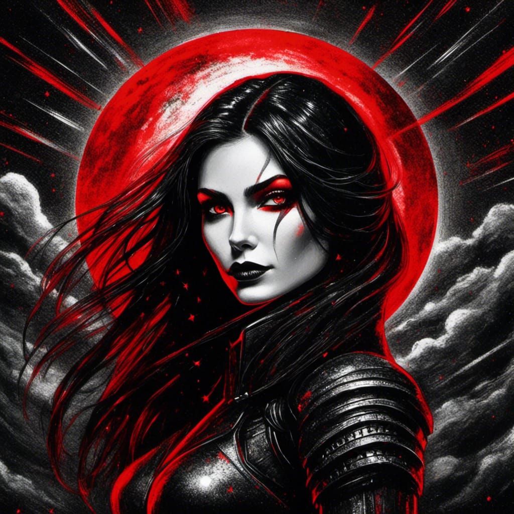 Futuristic Glittering Woman in Charcoal Illustration