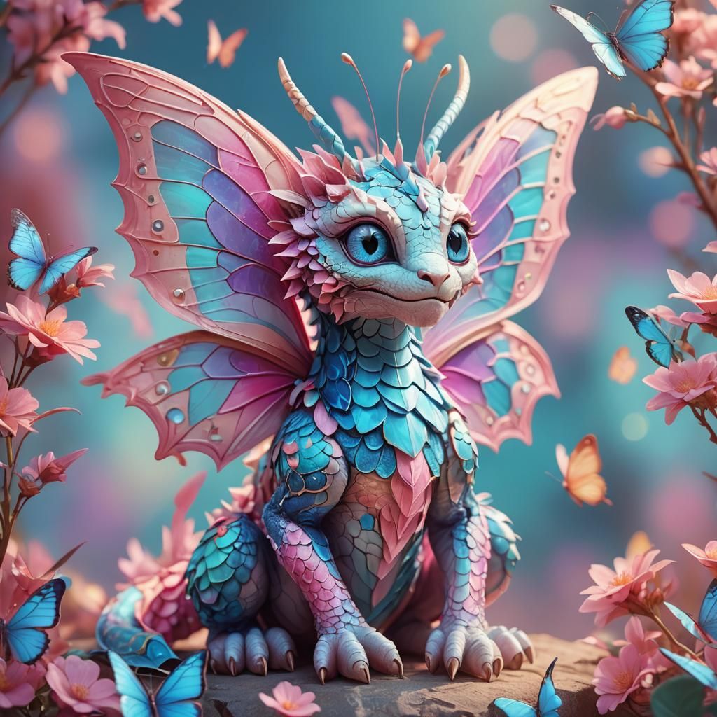 Butterfly-Dragon Hybrid in Playful 3D Digital Art