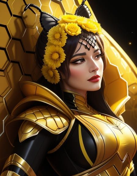 Sleepy Bee Woman in Costume: Vibrant Digital Art