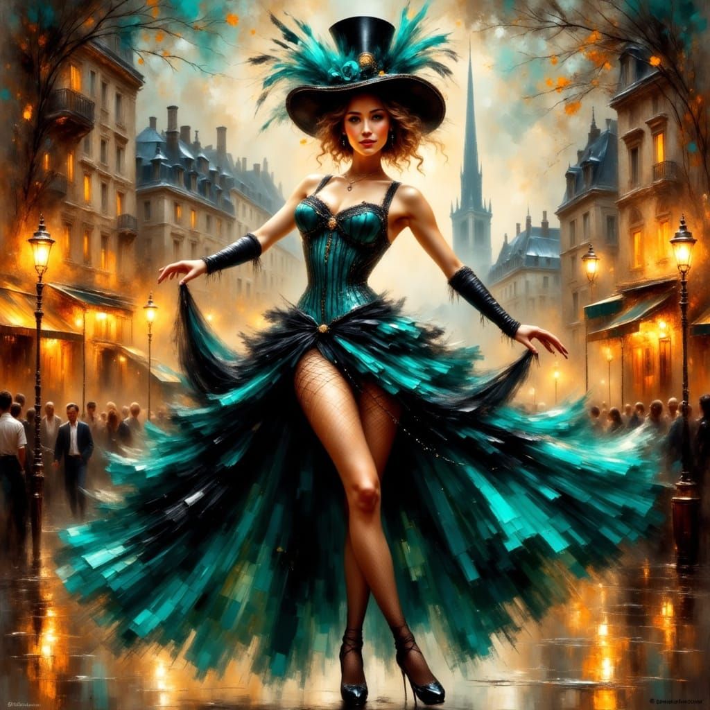 Burlesque Dancer in Impressionist Style at Moulin Rouge