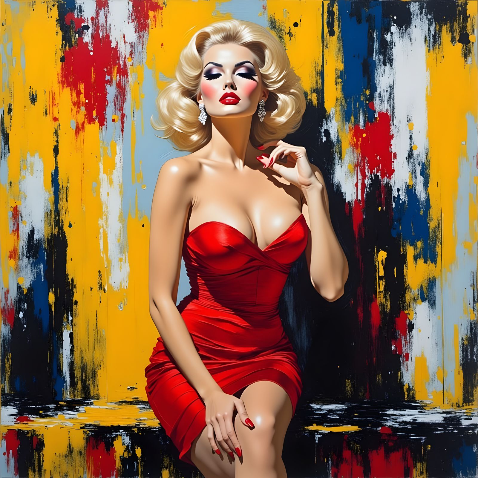 Abstract Pin-Up Girl in Brutalist Setting