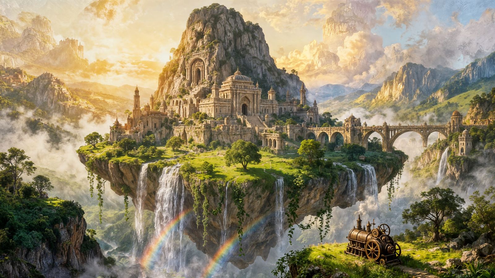 Fantastical Floating Island City in Ethereal Sunlight