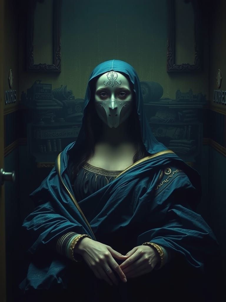 Surreal Masked Figure in Asylum, Digital Art