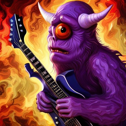Giant Purple Monster Guitarist in Sharp 3D Render